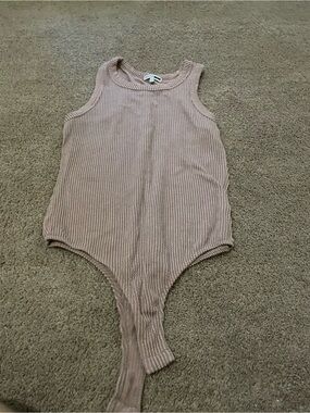 Fashion Nova Ribbed Tank One-Piece Bodysuit in Blush